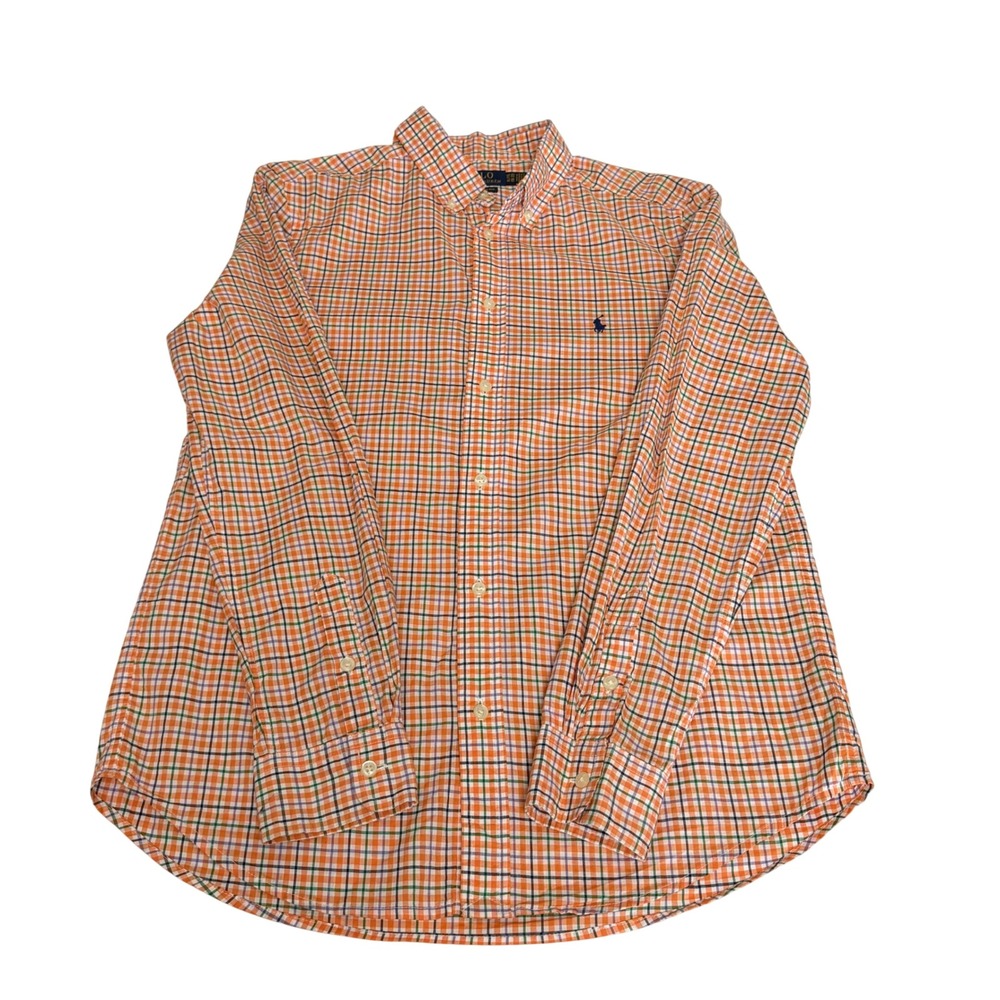 Polo Ralph Lauren Boys XL 18-20 Orange Plaid Natural Stretch Button Down Shirt